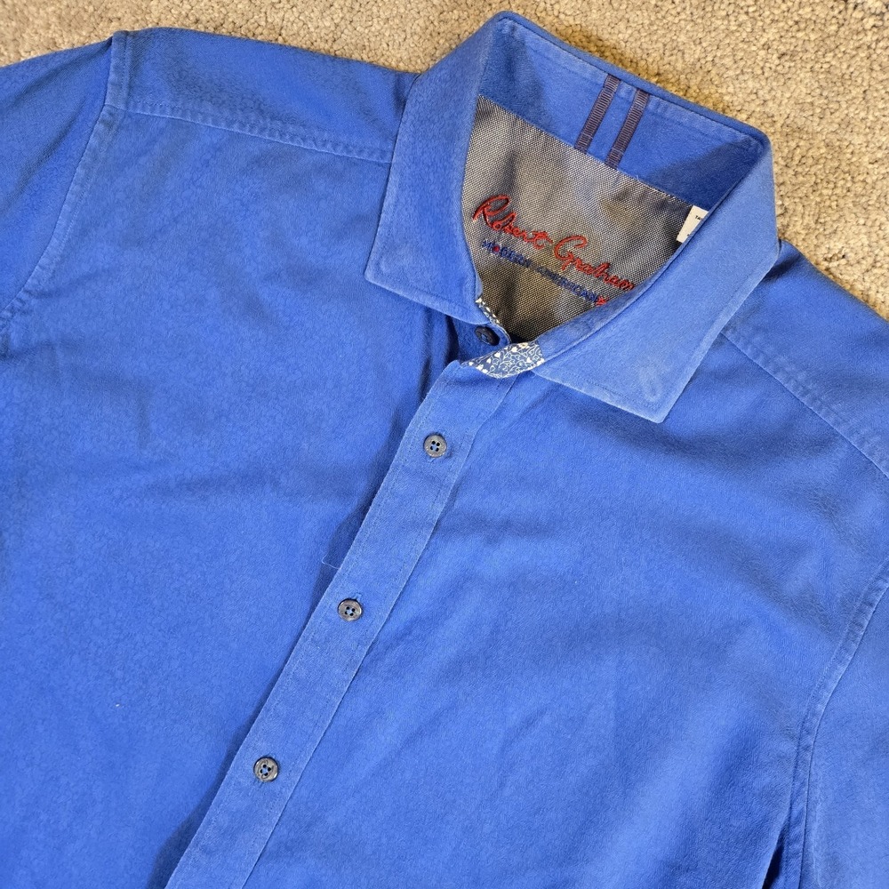 Robert Graham‎ Modern American Men's Large Solid Blue Tailored Floral Flip Cuff